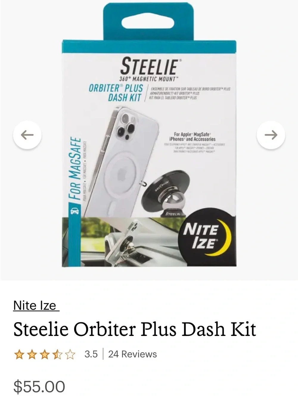 Steelie Compact 360° Magnetic Dash Mount — Black/Silver
